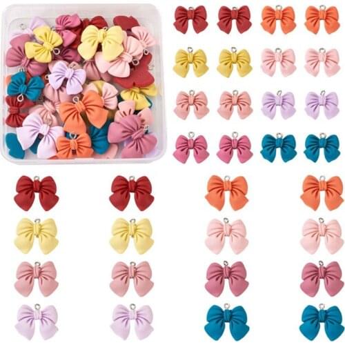 32pcs/box Resin Pendants Charms Iron Screw Eye Pin Peg Bails Bowknot for Jewelry Making DIY Bracelet Necklace