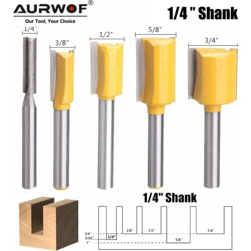 5pcs 1/4 Shank 6.35mm Straight Knife Dado Router Bit Set Trimming Milling Cutter For Woodworking Bits Cutting MC01033