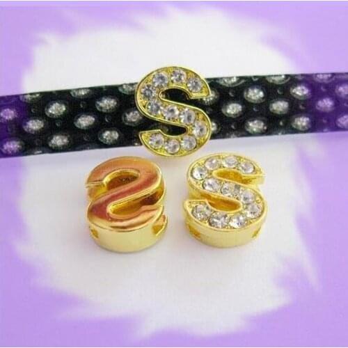 50pcs 8mm zinc alloy and full rhinestone *S* Slide letters Wear letters Fit Wristbands and Pet Collar DIY Accessories