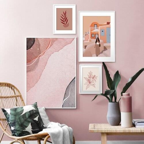 Boho Abstract Trendy Girl Poster Pink Texture Canvas Print Floral Cactus Painting Wall Art Pictures Living Room Home Decoration