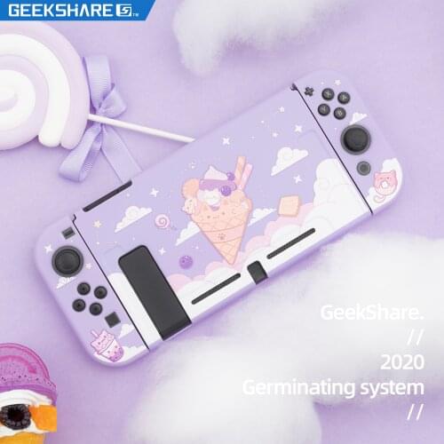 Geekshare Nintendo Switch Case Kawaii Ice Cream Cat Cartoon Purple Starry Soft TPU Full Cover Back Girp Shell For NS Accessories