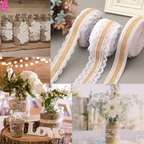 2 yards Linen Vintage Burlap Lace Table Runner Handmade Jute Burlap Band for Country Party Wedding Christmas Decoration