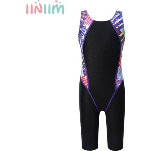 Iiniim Kids Girls Athletic Competitive One-Piece Swimwear Racerback Rash Guard Swimsuits Swimwear Bathing Suit Summer Beachwear