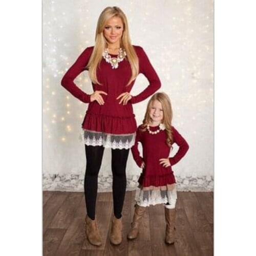 Mum Mother Daughter Dresses Long Sleeve Clothes Set Lace Striped Tutu Dress Vestidos Mama Bear Baby Mom and Daughter Outfits