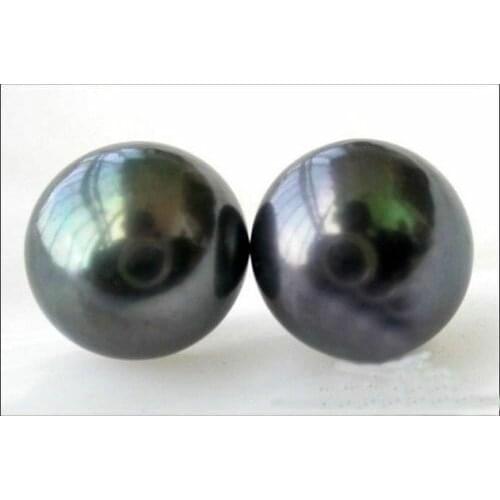 Hot Perfect 13-14mm Beautiful BLACK South Sea Pearl Earrings
