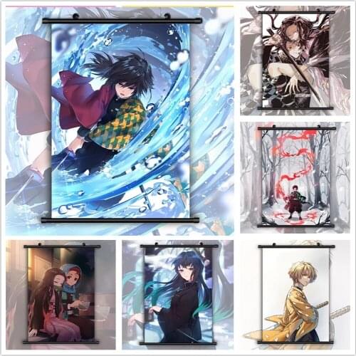 Canvas Home Decoration Poster Print Pictures Kimetsu No Yaiba Wall Art Plastic Scroll Anime Hanging Painting Bedside Background