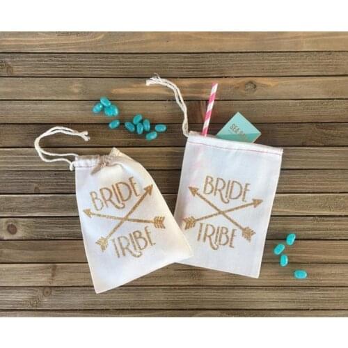 Custom bride arrow Hangovers bag Bridal Party Survival Kit bag wedding Muslin drawstring gift bag Glitter Bachelorette Favor bag
