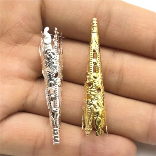 JunKang 20pcs / Lot 41 X8mm Bead Hollow Out Flower Bugle Filigree End Cap Cone for Jewelry Making Components Finder