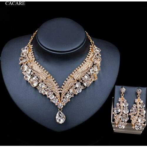 Luxury Jewelry Sets Women Party 2020 CHEAP Big Dubai Jewelry Set Gold Colorful Drop Earrings Necklace Set F0283 Statement