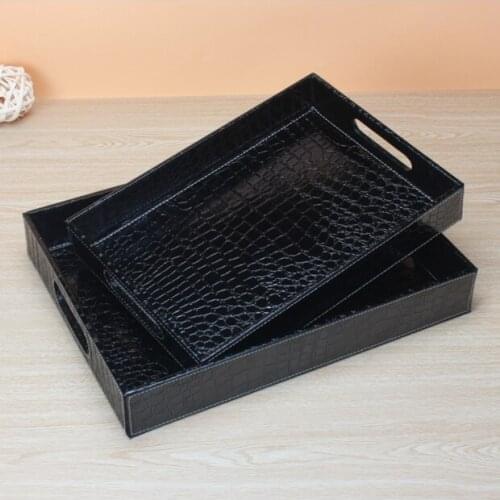 40x30 rectangle leather serving storage decorative tray fruit food tray crocodile black wood trays297A