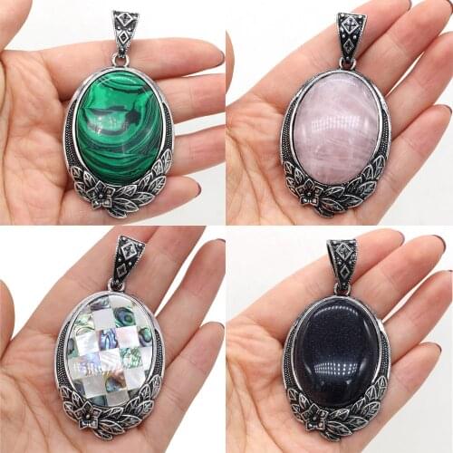 Natural Stone Lapis lazuli Pendant Antique Silver Color Reiki healing Crystal for Charms Jewelry Making Earring Necklace