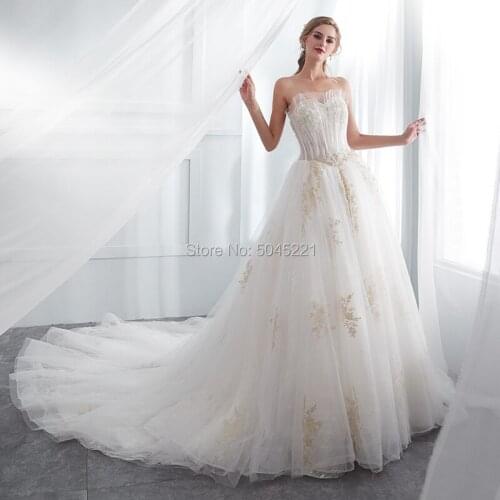 New White Pearls Wedding Dresses Sleeveless Lace Up Ball Gown Back Bride Dress 2021 Vestido De Noiva Lace Appliques Bridal Gowns