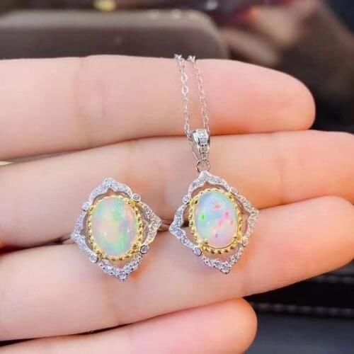 New Coming Natural and Real Opal Jewelry set Natural And Real 925 sterling silver Fine jewelry 1pc Opal ring,1pc Opal Pendant