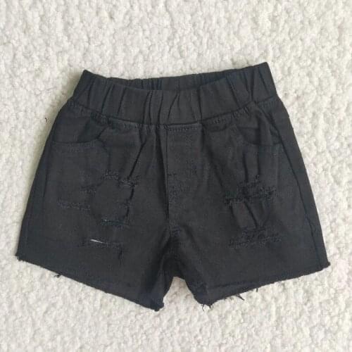 Wholesale Fashionable Baby Girls Summer Clothing Denim Shorts Black Color Kids Boutique Children Toddler Pocket Jeans