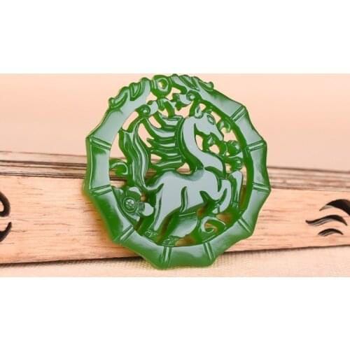 Natural Green Jade Horse Pendant Necklace Chinese Jewelry Double-Sided Hollow Out Carved Fashion Charm Amulet for Men Women Gift