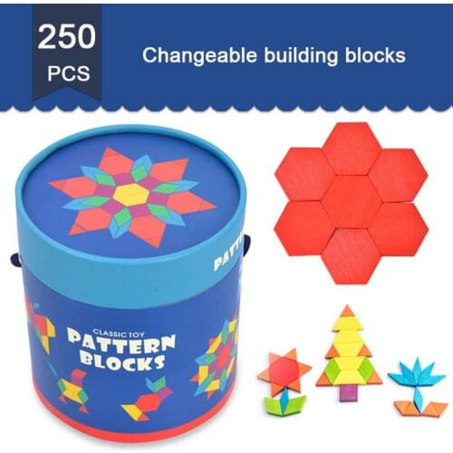 Wooden building blocks assembling early education puzzle colored pattern 250 pieces building blocks childrens toys