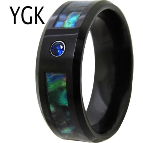 Christmas Gift Anniversary Gift Alliances Rings for Women Black Tungsten Rings With Shell and Blue CZ Stone Engagement Ring