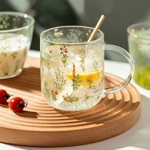 Green Forest Glass Cup Transparent Utensil Can Be Put Into The Microwave Oven Milk Beer Cola Juice Cold Drink Cups Drinkware