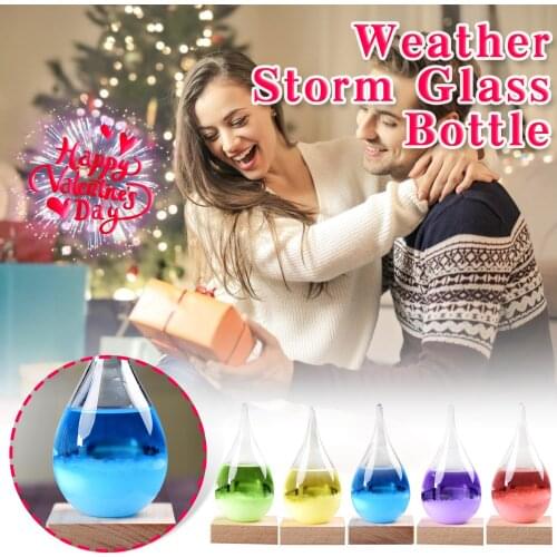50ml Transparent Droplet Storm Glass Water Drop Weather Forecast Predictor Monitor Bottle With Wooden Base Home Decor Dropship