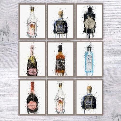 Dropshipping Modern Fashion Canvas Painting Wine Bottle Nordic Poster and Print Wall Art Picture for Living Room Kitchen Decor
