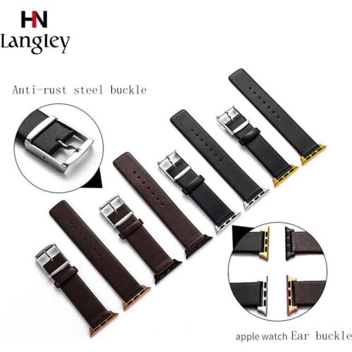 Genuine Leather Watch Band For Apple Watch1/2/3/4/5 Ultra-thin Soft Iwatch Straps 38 40 42 44mm Waterproof Breathable Straps