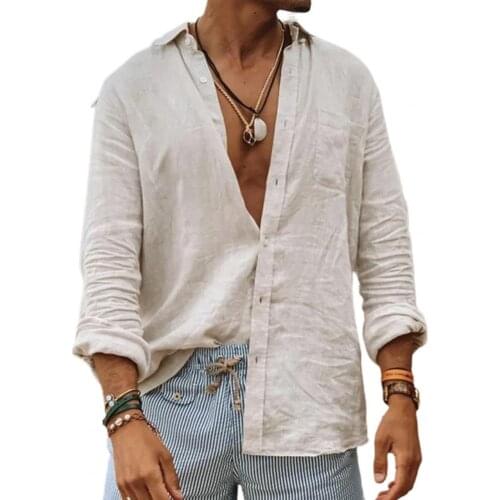 2021 New Mens Casual Blouse Cotton Linen Shirt Loose Tops Long Sleeve Single Breasted Summer Handsome Men Shirt Loose Shirt