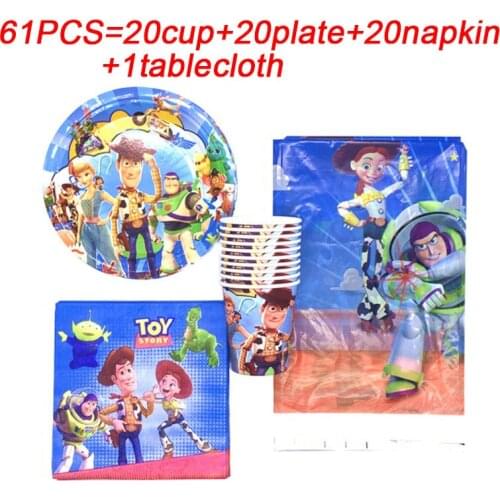 Toy Story Theme Supplies Decorations Cartoon Toy Story 4 Napkin Cup Plate Disposable Tablecloth Kids Birthday Party Supplies Set
