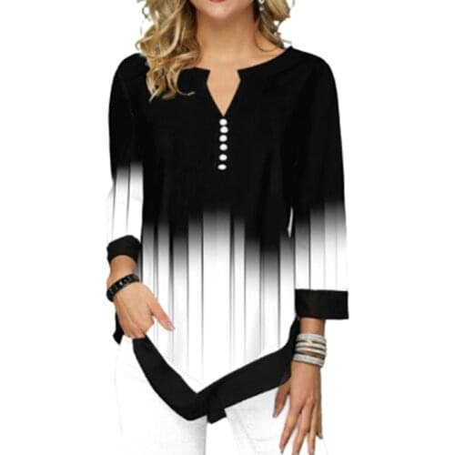 3D Gradient Print Women Irregular Blouses 5XL Plus Size Lady Loose Shirt Casual V-Neck Splicing Button Tops Spring 2021 Fashion