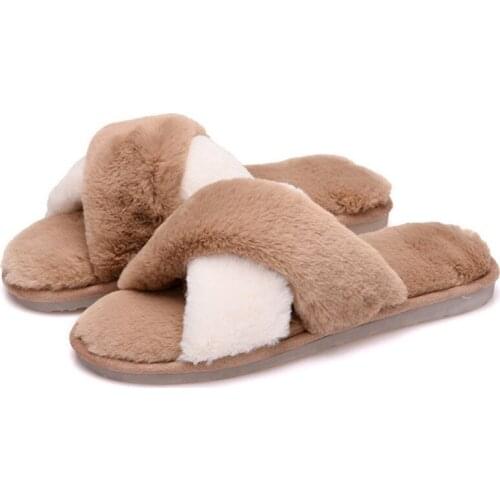 Ladies Plush Cotton Shoes Imitation Rabbit Hair Color Matching Shoes Soft And Comfortable Home Shoes