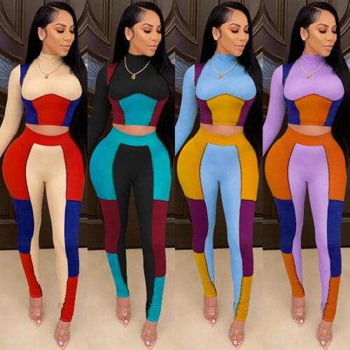 Womens wear in solid color slim hip sexy tight two-piece suit rompers womens jumpsuit long sleeve bodysuit assorted colors