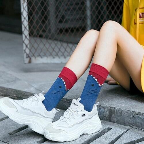 Male Female Fashion Print Cartoon Crocodile Shark Square Arrow Small Shrimp Colorful Women Cotton Socks Couple Skateboard Socks