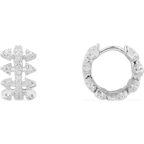 SLJELY Fashion Real 925 Sterling Silver White Paved Cubic Zirocnia Arrow Small Spikes Hoop Earrings Women Luxury Brand Jewelry