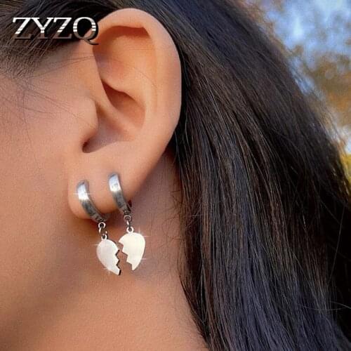 ZYZQ Romantic Cracking Love Drop Earrings For Women Stainless Steel Peach Heart Earrings Fashion Exquisite Jewelry Accessories