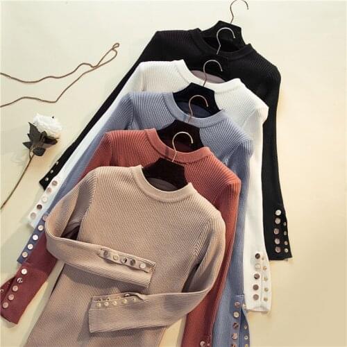 2018 casual Autumn winter Women thick Sweater Pullovers long sleeve button o-neck Sweater Female Slim knit top soft jumper Z748