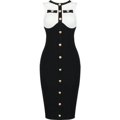 2021 New Arrival Sexy Summer Women Dress Bodycon Bandage Dresses Patchwork Button Sleeveless Party Celebrity Elegant Clothing