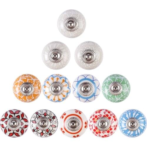 12pcs Variety Style Color Pull Handles Furniture Hand Painted Printing Ceramic Door Cabinet Knob Drawer Pull Handle Hardware