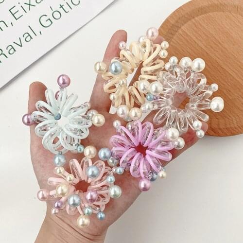 2 Pcs/Set Women Girls Colors Wire Bending Pearl Elastic Hair Bands Ladies Lovely Scrunchies Rubber Bands Kids Hair Accessories