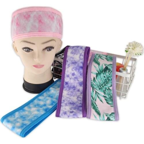 2 Pack printed Spa Makeup Head band,Ultra Soft Adjustable Spa Facial Head band with Magic Tape