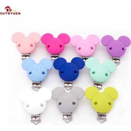 3PCS SUTOYUEN Mickey Shape Pacifier Clips Silicone Nipple Holder BPA Free Baby Teething Toys Teether Pendant pacifier Chain Tool