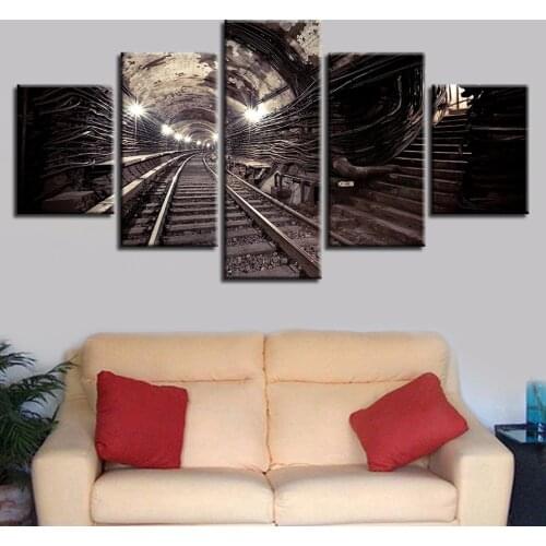 5 Panel Railway Painting Frame HD Printed Living Room Pictures Modern Wall Art Modular Poster Home Decoration Canvas