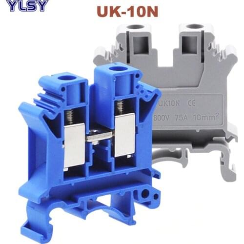 5Pcs Din Rail UK-10N Universal Screw Terminal Blocks Morsettiera Electrical Wire Terminals Block Connector Brass Bornier 10mm²