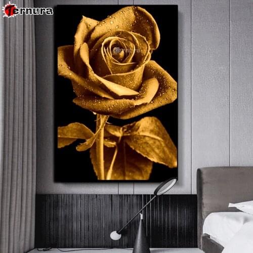 5D DIY diamond painting cross stitch Golden rose flower full square round diamond embroidery mosaic painting Rhinestone decor