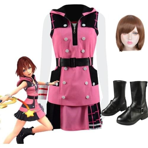7PCS Kingdom Hearts 3 III Cosplay Kairi Cosplay Costume Uniform Set Women Adult Halloween Carnival Cosplay Costume and Wig Shoes