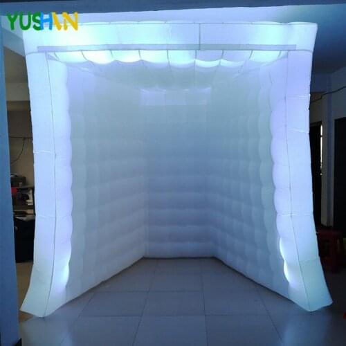 8*7ft Tunnel Shape Inflatable photo booth wedding backdrop with Inner air blower and LED strip lights Portable Tent For party