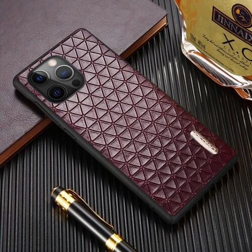 Genuine Leather Phone Case for iPhone 12 Pro Max 12 Mini 11 Pro Max X XR XS Max 5 6 5s 6S 7 8 Plus SE 2020 Triangle Grain Cover