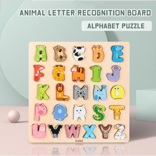 Wooden Animal Alphabet Shape Matching Game For Kids Early Educational Montessori Cognition Grasp Board 3d Puzzle Childrens Toys