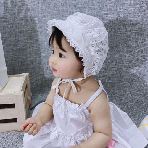 Baby Girls Lace Bonnet hat New Korean Newborn Baby Photography Props Flower Bonnet Hat Kid Princess White Lace Caps 0-12M H188D