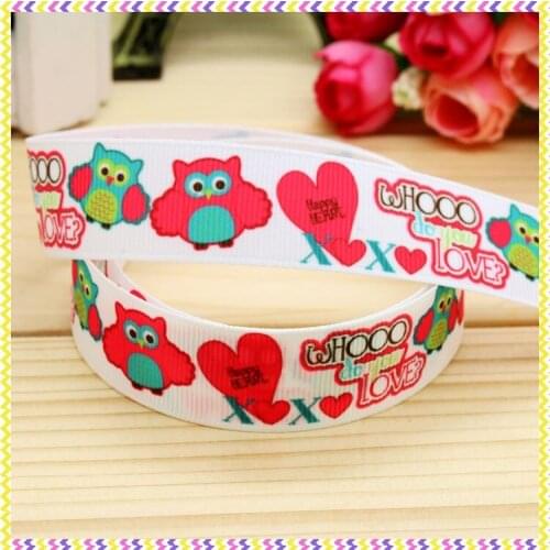 DHK 7/8'' 5yards valentine owl printed grosgrain ribbon headwear hair bow diy party decoration OEM Wholesale 22mm C1034