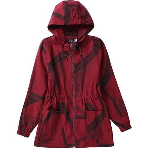 Middle-aged Womens Autumn Trench Coat New Printed Hooded Outerwear Slim Plus Size 5XL Female Windbreaker Basic Coat Casual Tops
