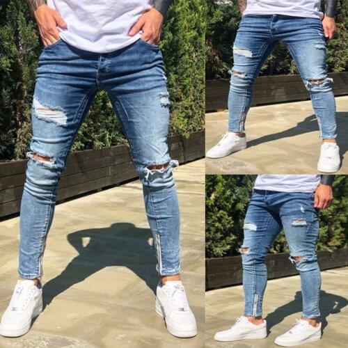 Mens Jeans Blue Cool Skinny Ripped Stretch Slim Elastic Denim Pants Large Size For Male Spring Summer Hip Hop Streetwear